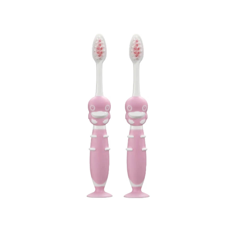 แปรงสีฟันพร้อมฐานดูด KUKU DUCKBILL สีชมพู (แพ็ค 2)