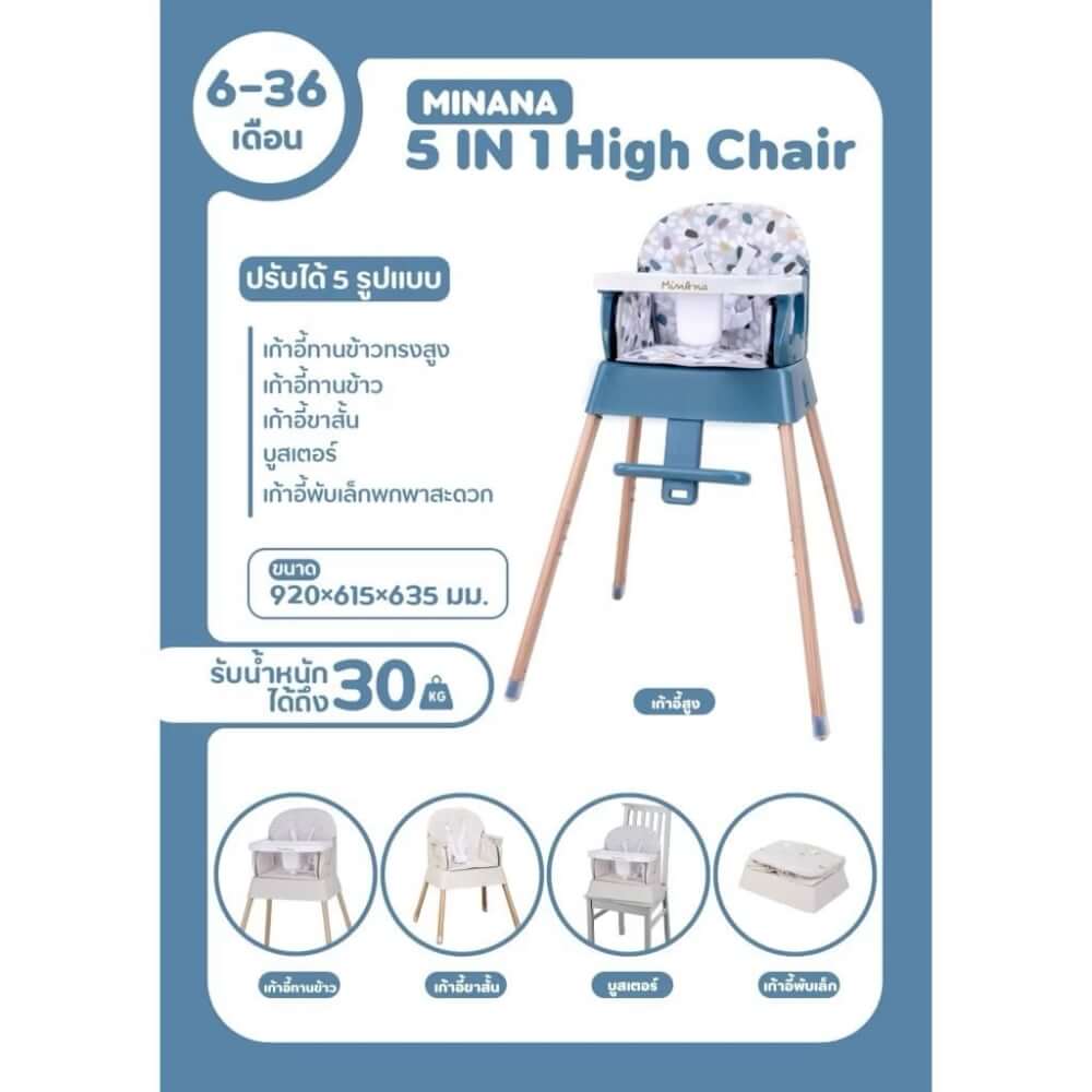 เก้าอี้ทานข้าว 5IN1 HIGH CHAIR MINANA สีเบจ