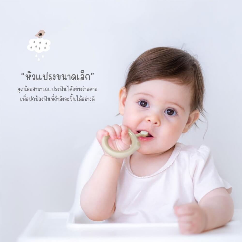 แปรงสีฟันเด็กทรงกลม 0-3 ปี KUKU DUCKBILL สีเบจ