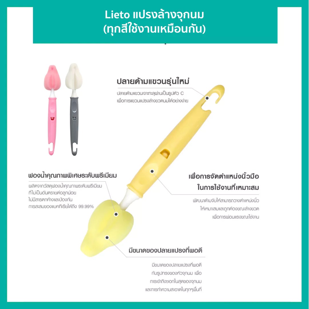 ชุดแปรงล้างขวดนม LIETO คอกว้าง แพ็ค 3 สีเบจ_4