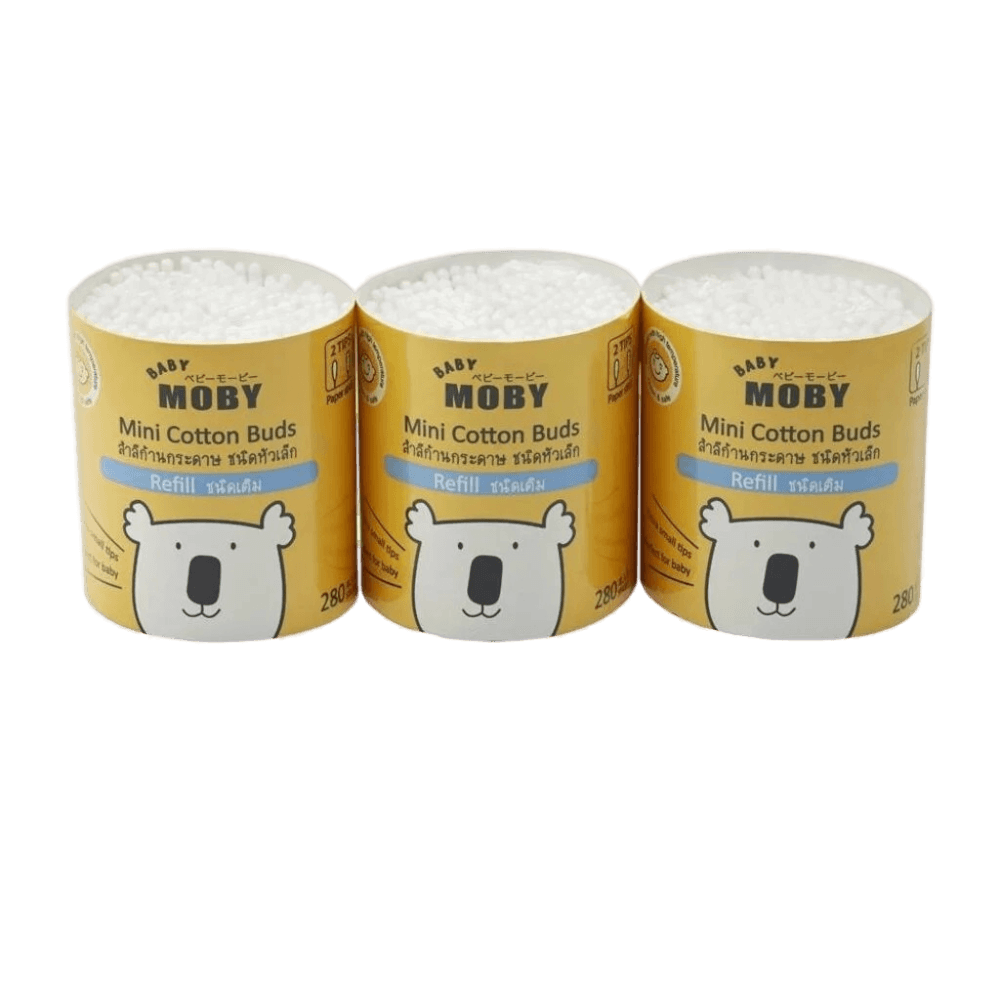 คอตตอนบัตหัวเล็ก แบบเติม Mini Cotton Buds BABY MOBY