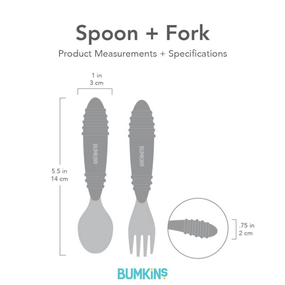 ชุดช้อนส้อมสแตนเลส ด้านจับซิลิโคน 18m+ Bumkins Spoon and Fork Set Red