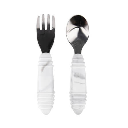 ชุดช้อนส้อมสแตนเลส ด้านจับซิลิโคน 18m+ Bumkins Spoon and Fork Set Marble_0