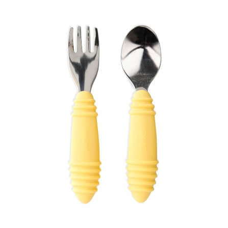 ชุดช้อนส้อมสแตนเลส ด้านจับซิลิโคน 18m+ Bumkins Spoon and Fork Set Pineapple