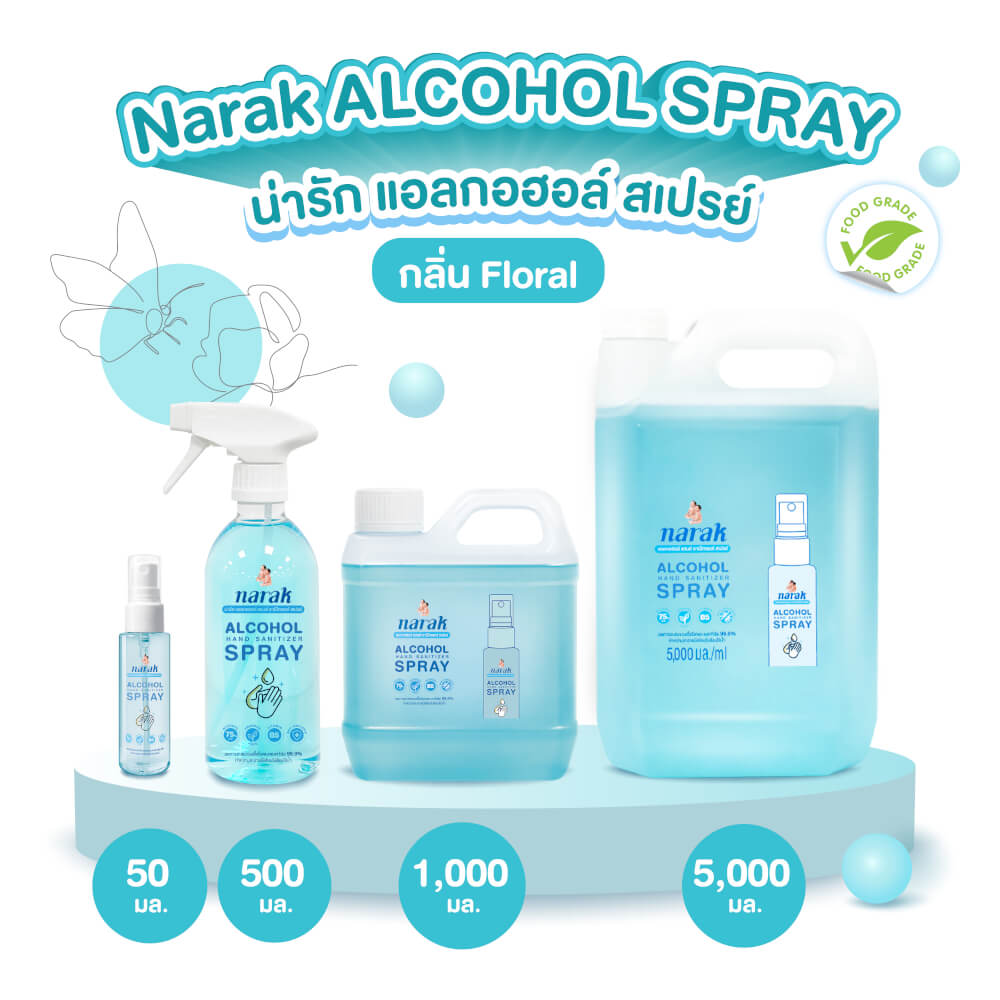 แอลกอฮอล์สเปรย์กลิ่น NARAK FLORAL (สีฟ้าใส) ชนิดน้ำ 500 มล.