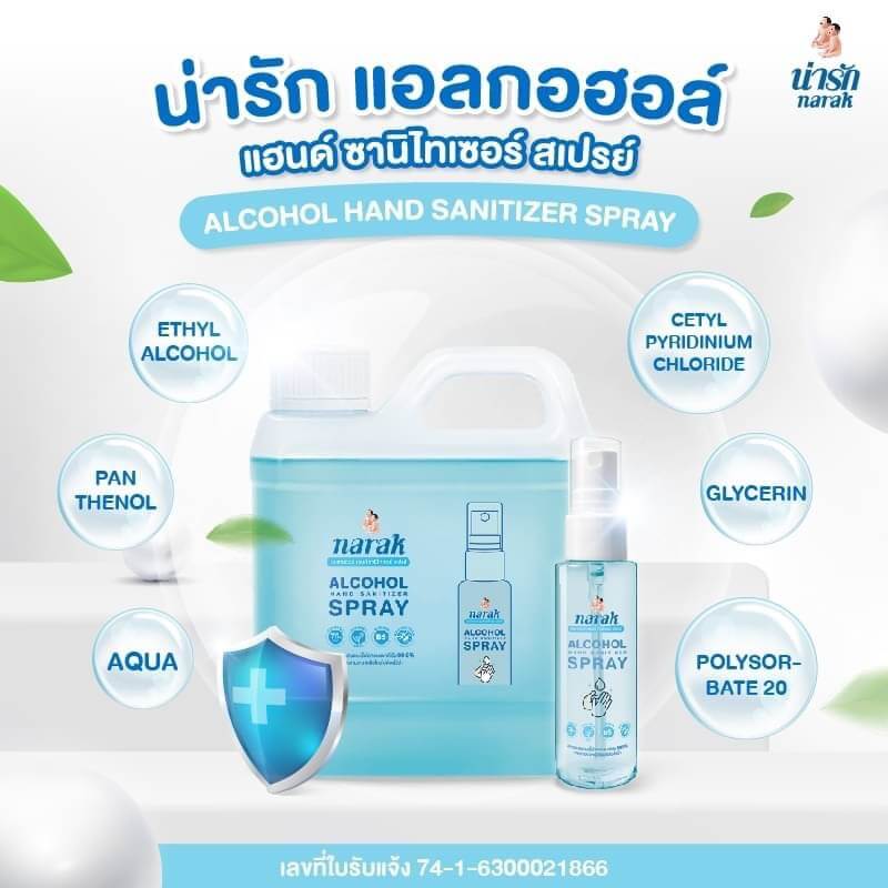 แอลกอฮอล์สเปรย์กลิ่น NARAK FLORAL (สีฟ้าใส) 1000 มล. ซื้อ 1 แถม 1