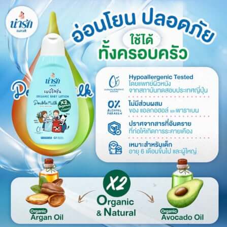 เบบี้โลชั่นออร์แกนิก Narak ดับเบิ้ลมิลค์ (สีฟ้า) + วิตามินบี5 180 มล._3