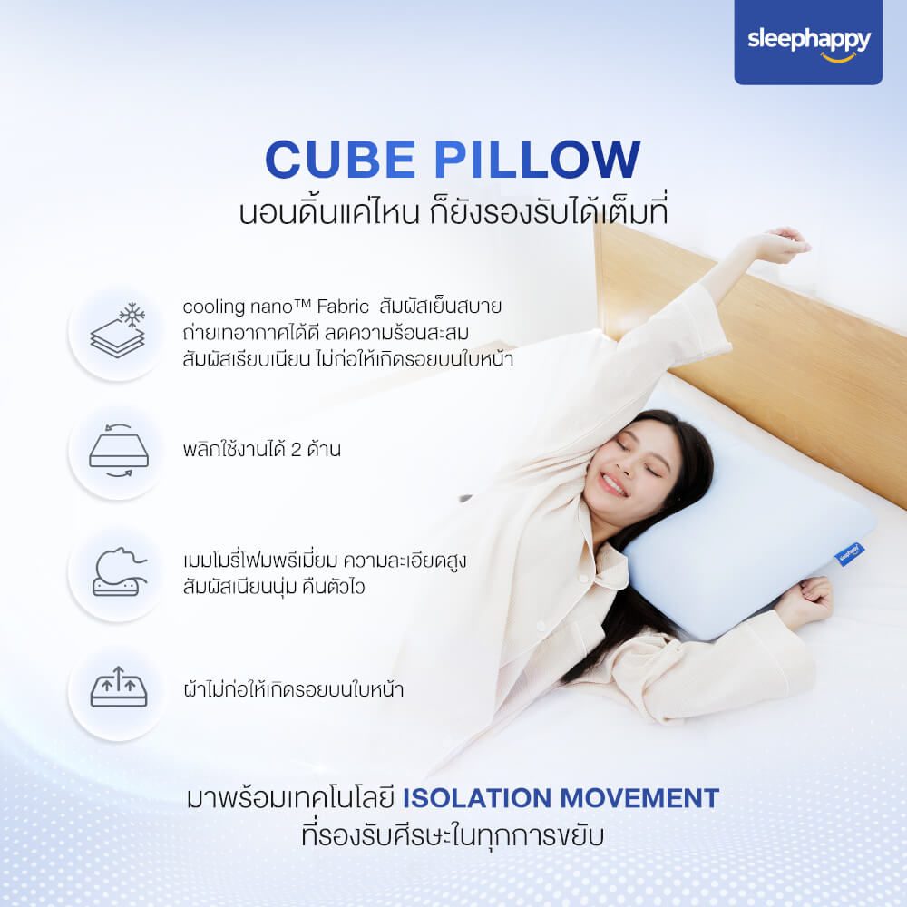 หมอนเมมโมรี่โฟมสุขภาพ SLEEPHAPPY รุ่น CUBE PILLOW นอนได้ 2 ด้าน