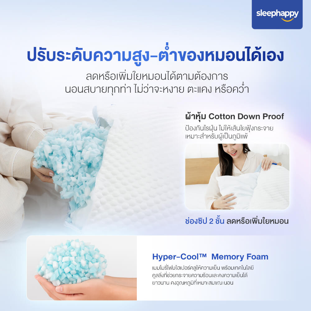 หมอนสุขภาพปรับความสูง-ต่ำได้ SLEEPHAPPY รุ่น IADJUST PILLOW