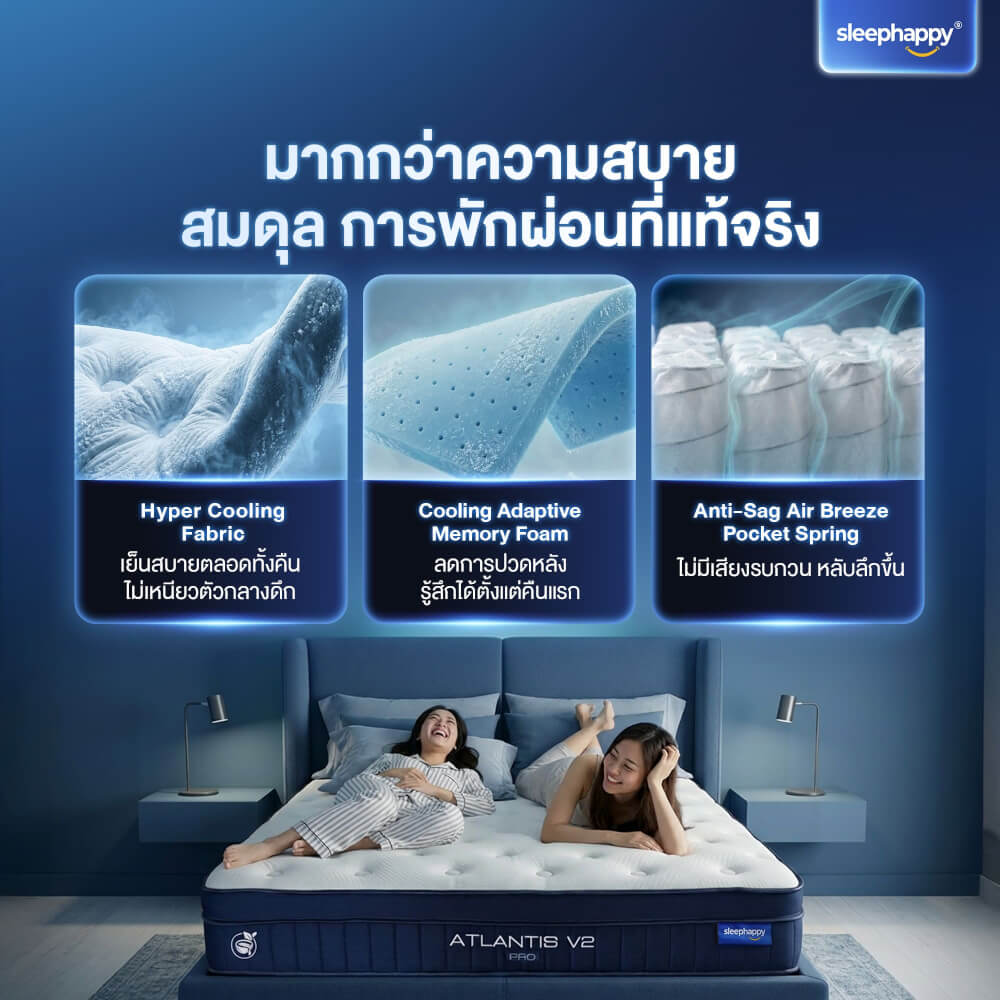 ที่นอนพ็อกเก็ตสปริง 3.5 ฟุต SLEEPHAPPY ATLANTIS V2 PRO หนา 11 นิ้ว