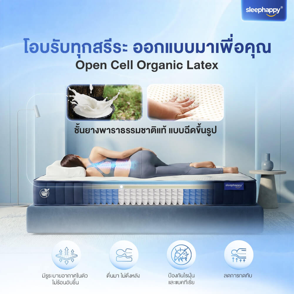 ที่นอนพ็อกเก็ตสปริง 5 ฟุต SLEEPHAPPY ATLANTIS V2 LITE หนา 8 นิ้ว