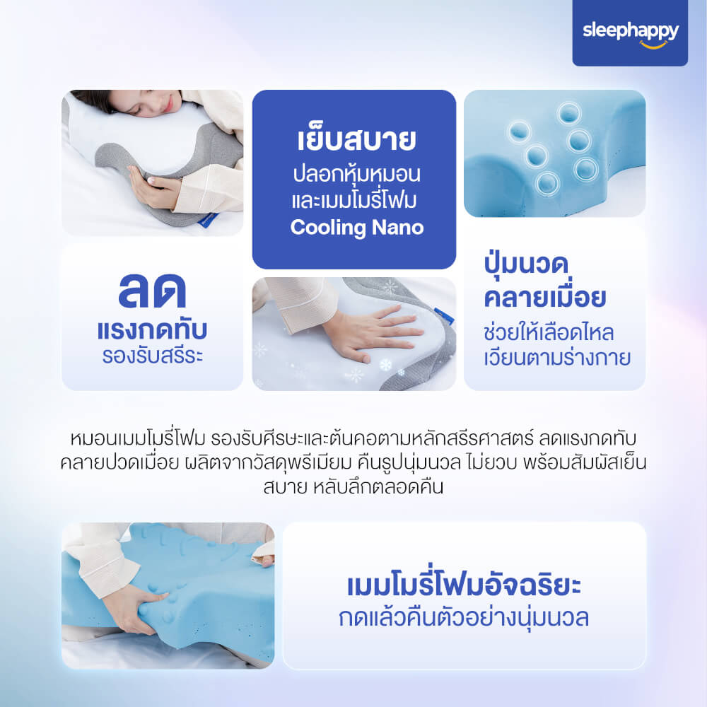 หมอนเมมโมรี่โฟมสุขภาพ SLEEPHAPPY รุ่น BUTTERFLY PILLOW