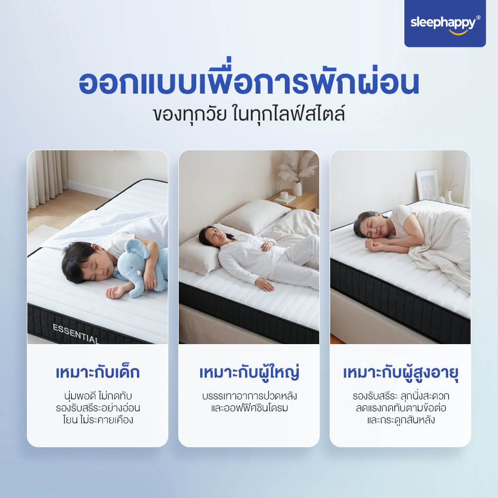ที่นอนพ็อกเก็ตสปริงคุณภาพ 6 ฟุต SLEEPHAPPY รุ่น ESSENTIAL หนา 8 นิ้ว
