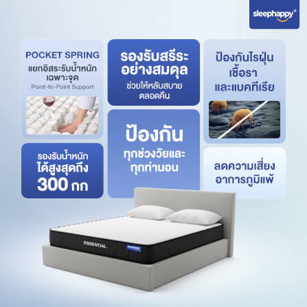 ที่นอนพ็อกเก็ตสปริงคุณภาพ 6 ฟุต SLEEPHAPPY รุ่น ESSENTIAL หนา 8 นิ้ว_5
