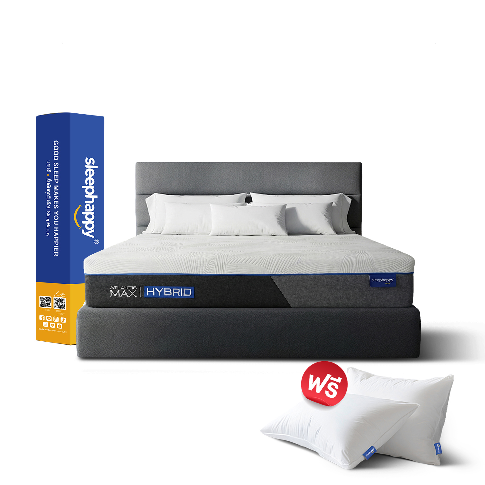 ที่นอนพ็อกเก็ตสปริงเสริมยางพาราธรรมชาติและเมมโมรี่โฟม 3.5 ฟุต SLEEPHAPPY รุ่น ATLANTIS MAX HYBRID หนา 12 นิ้ว_0