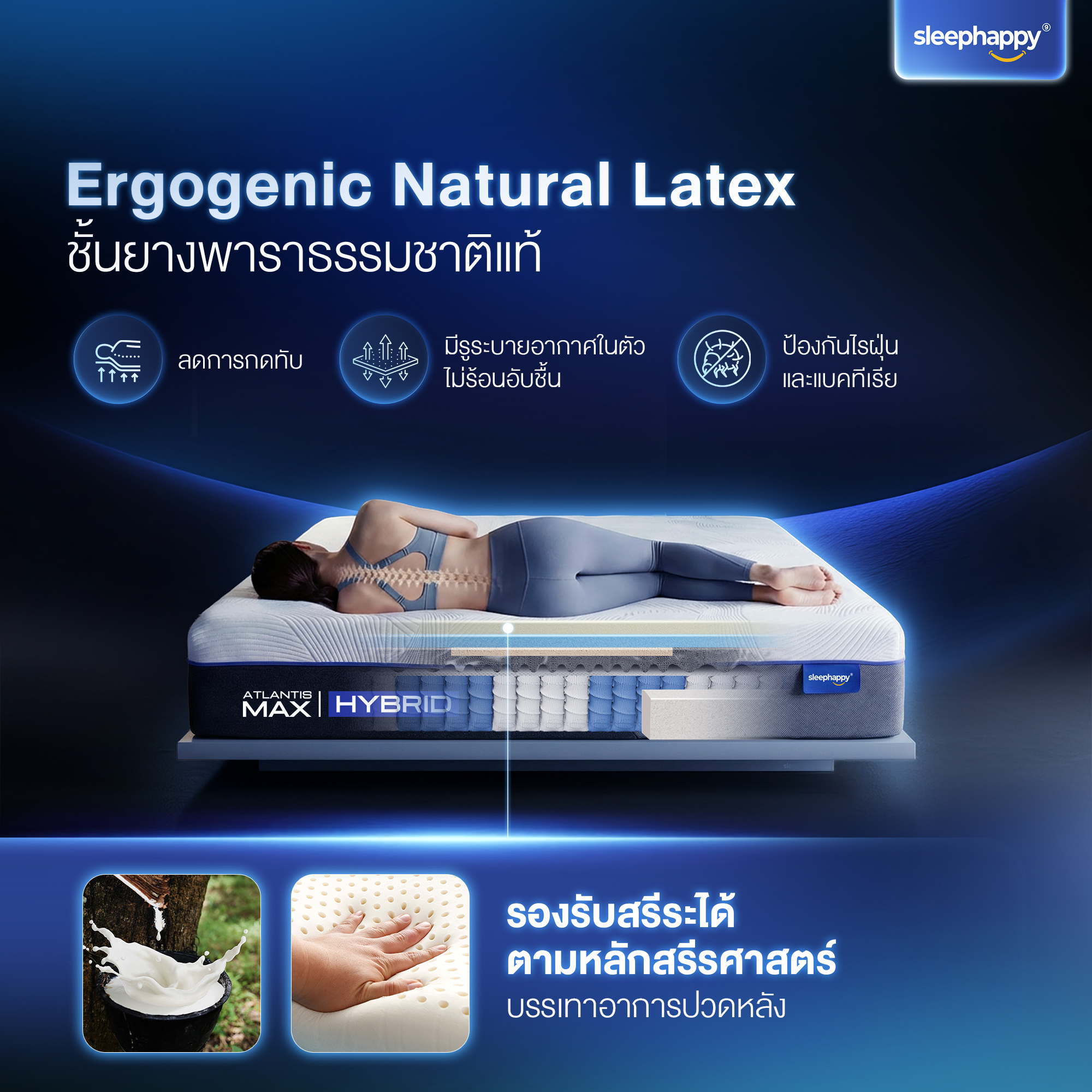 ที่นอนพ็อกเก็ตสปริงเสริมยางพาราธรรมชาติและเมมโมรี่โฟม 3.5 ฟุต SLEEPHAPPY รุ่น ATLANTIS MAX HYBRID หนา 12 นิ้ว_3