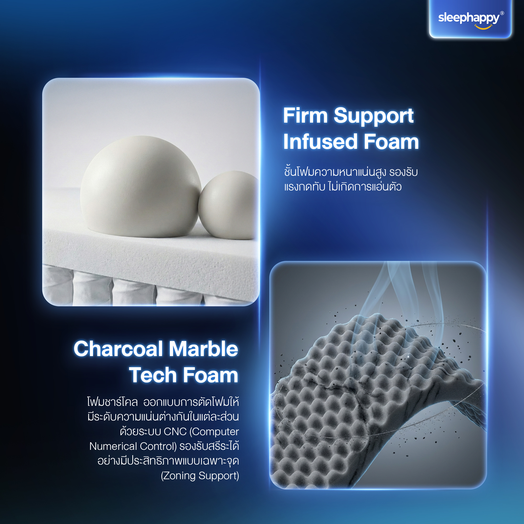 ที่นอนพ็อกเก็ตสปริงเสริมยางพาราธรรมชาติและเมมโมรี่โฟม 3.5 ฟุต SLEEPHAPPY รุ่น ATLANTIS MAX HYBRID หนา 12 นิ้ว_5