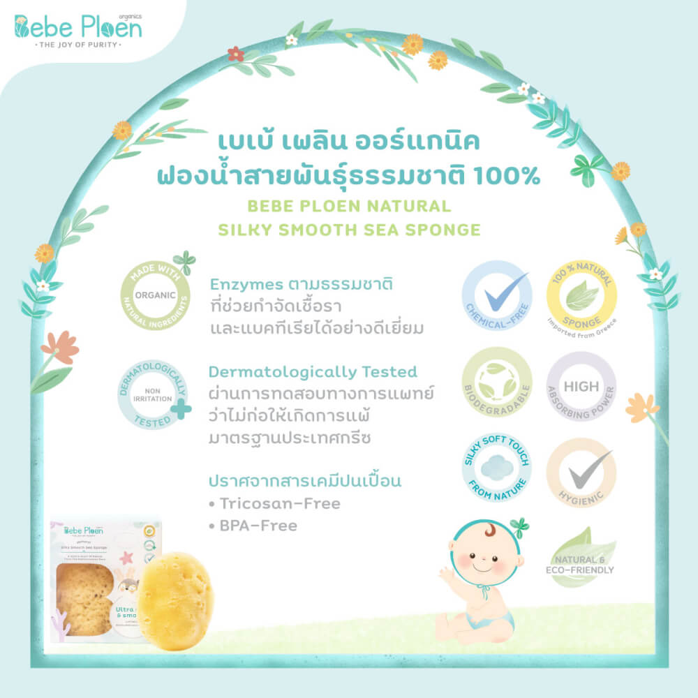 ฟองน้ำสายพันธุ์ธรรมชาติ 100% เบเบ้ เพลิน ออร์แกนิค (ขนาดใหญ่)