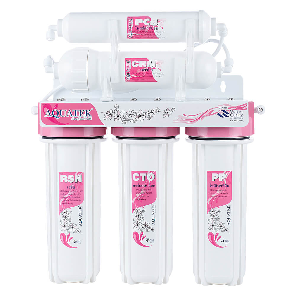 เครื่องกรองน้ำดื่ม 5 ขั้นตอน AQUATEK  รุ่น AQ5CRM ความละเอียด 0.3 MICRON สีชมพู_1