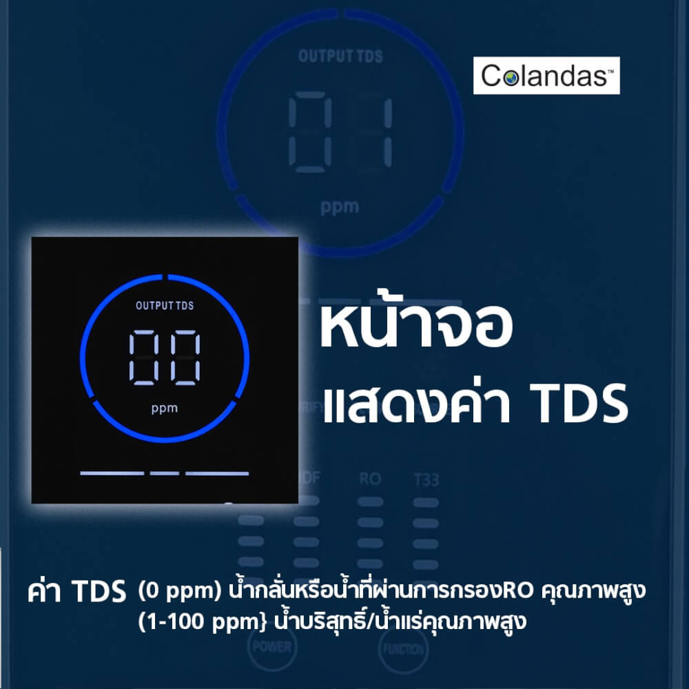 เครื่องกรองน้ำดื่ม RO 500GPD COLANDAS รุ่น COMI-500G มีไฟโชว์สถานะการทำงาน กรองละเอียด 0.0001 ไมครอน รับประกัน 1 ปี