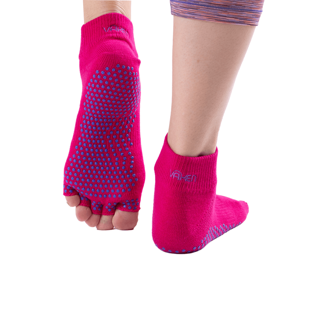 ถุงเท้ากันลื่นเปิดนิ้ว Vaken รุ่น Grip Socks ไซส์ M/L สีชมพูดอทม่วง