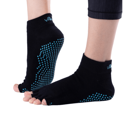 ถุงเท้ากันลื่นเปิดนิ้ว Vaken รุ่น Grip Socks Half Toe ไซส์ M/L สีดำดอทเขียว_1