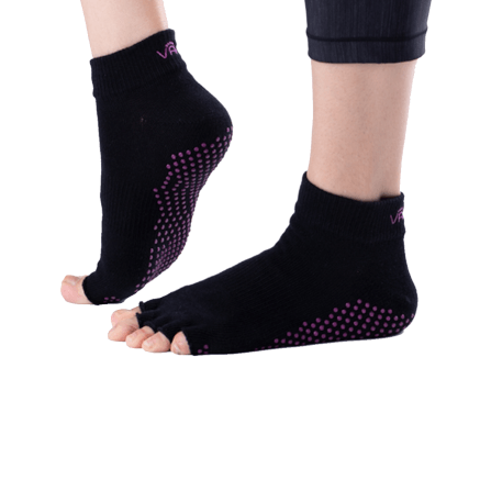 ถุงเท้ากันลื่นเปิดนิ้ว Vaken รุ่น Grip Socks Half Toe ไซส์ M/L สีดำดอทม่วง_1
