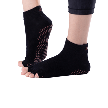 ถุงเท้ากันลื่นเปิดนิ้ว Vaken รุ่น Grip Socks Half Toe สีดำดอทน้ำตาล ไซส์ M/L_1