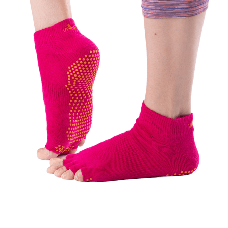 ถุงเท้ากันลื่นเปิดนิ้ว Vaken รุ่น Grip Socks ไซส์ M/L สีชมพูดอทส้ม_1