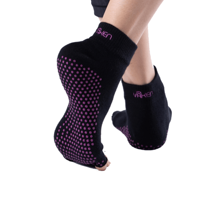 ถุงเท้ากันลื่นเปิดนิ้ว Vaken รุ่น Grip Socks Half Toe ไซส์ M/L สีดำดอทม่วง_2