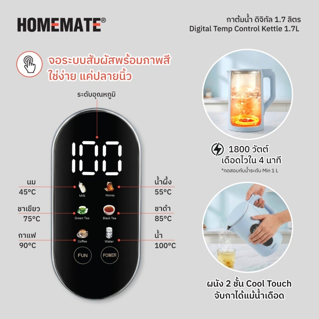 กาต้มน้ำไฟฟ้า DIGITAL COOL-TOUCH HOMEMATE (HOM-2971E4) 1.7 ลิตร สีฟ้า_2