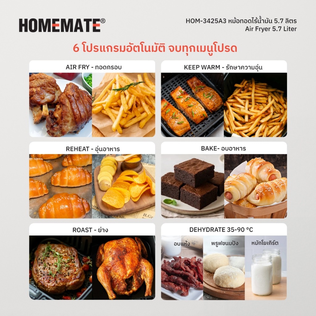 หม้อทอดไร้น้ำมัน HOMEMATE (HOM-3425A3) 5.7 ลิตร สีดำ_2