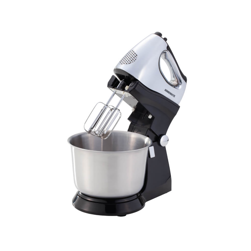 เครื่องตีไข่ พร้อมโถสเตนเลส HOMEMATE (HOM-150123) 3 ลิตร สีเงิน-ดำ