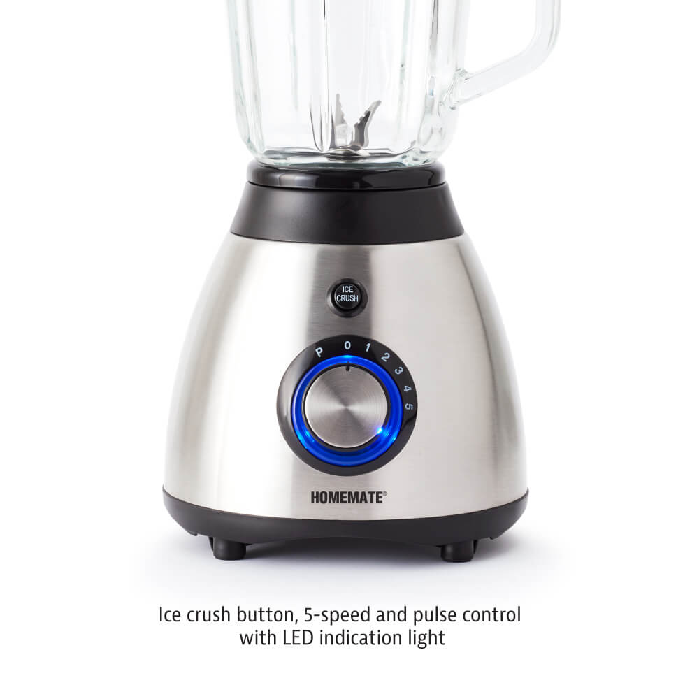 เครื่องปั่นโถแก้ว HOMEMATE (HOM-295081) ความจุ 1.5 ลิตร สีเงิน-ดำ