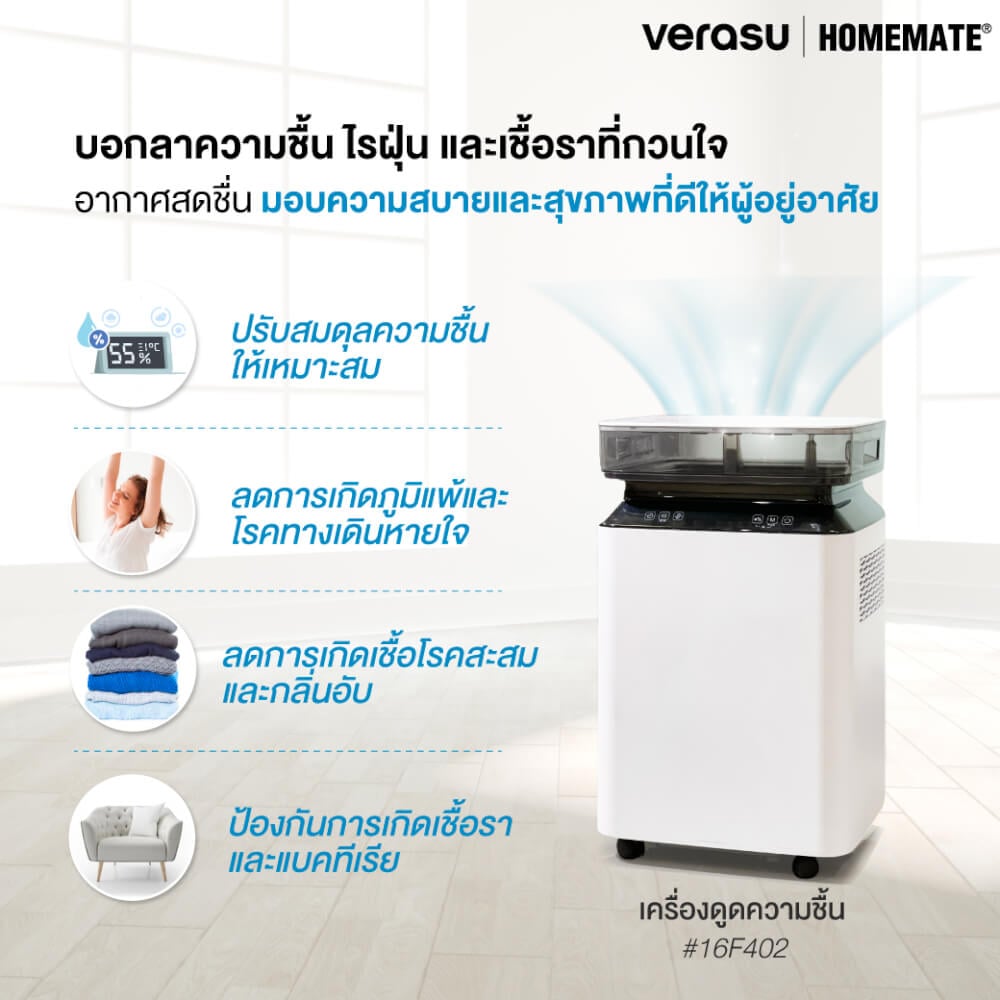 เครื่องขจัดความชื้น HOMEMATE (HOM-16F402) 45 sq.m. สีขาว