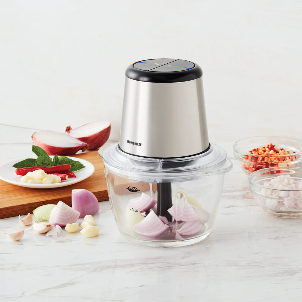 เครื่องสับอาหารอเนกประสงค์ HOMEMATE (HOM-211101) 1.2 ลิตร สีเงิน-ดำ