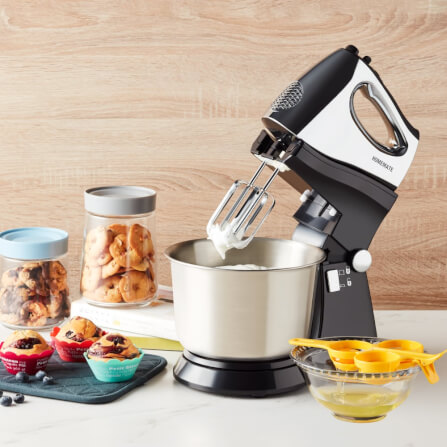 เครื่องตีไข่ พร้อมโถสเตนเลส HOMEMATE (HOM-150123) 3 ลิตร สีเงิน-ดำ_2