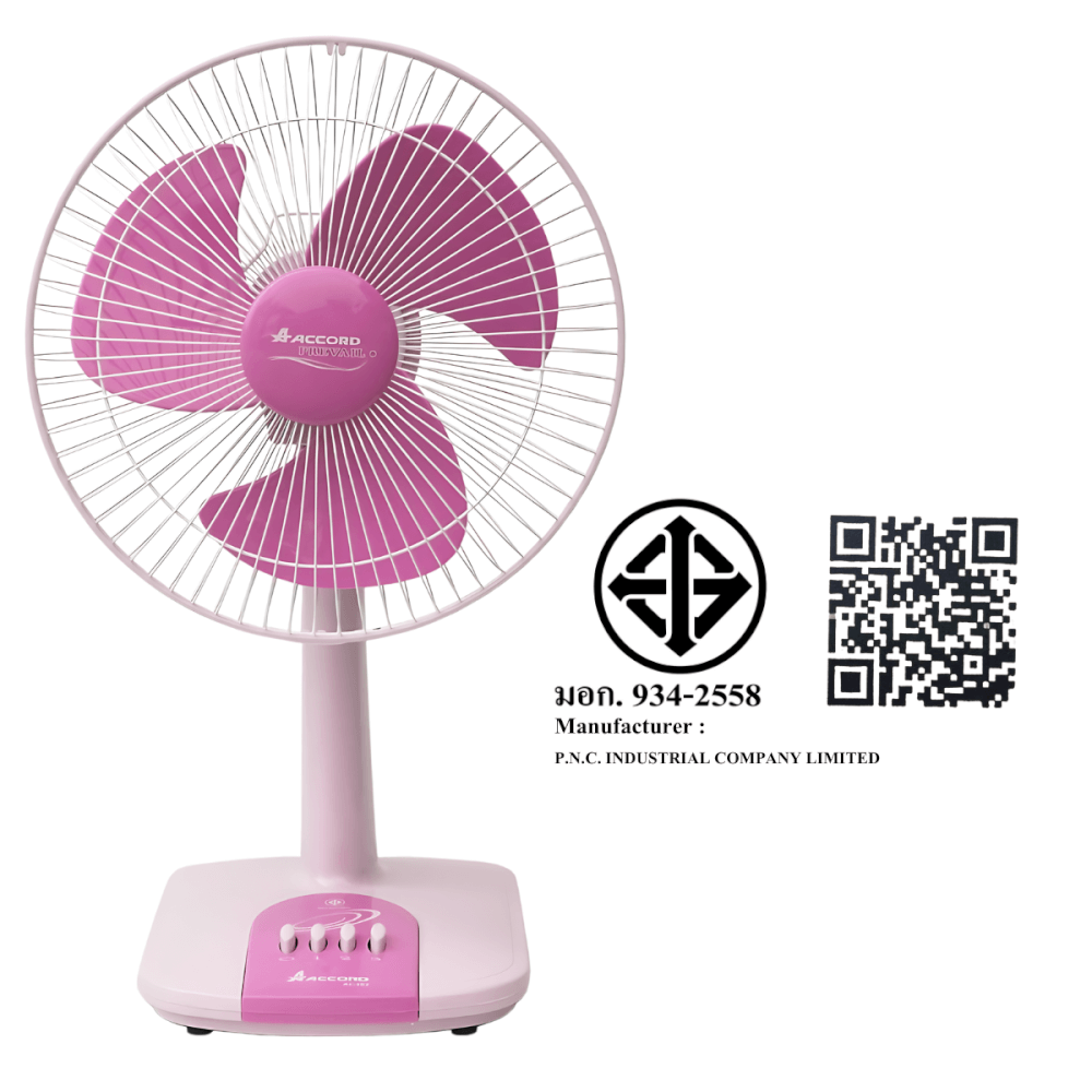 พัดลมตั้งโต๊ะ Accord Prevail 12 นิ้ว รุ่น AC-202 สีชมพู 