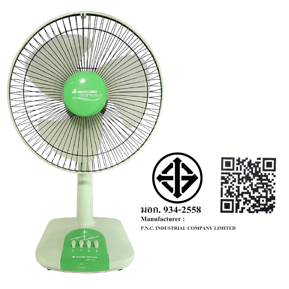 พัดลมตั้งโต๊ะ ACCORD PREVAIL 12 นิ้ว รุ่น AC-203 สีเขียว