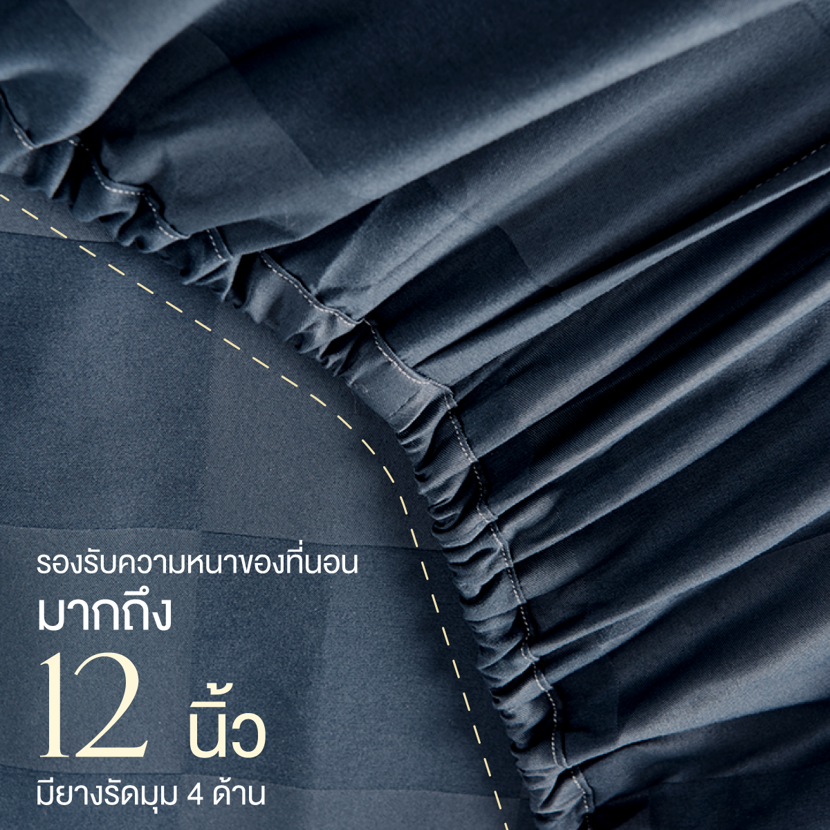 ชุดผ้าปูที่นอน 3.5 ฟุต 4 ชิ้น ibed ลายตาราง Mallard Blue พร้อมผ้านวมเย็บติด_4