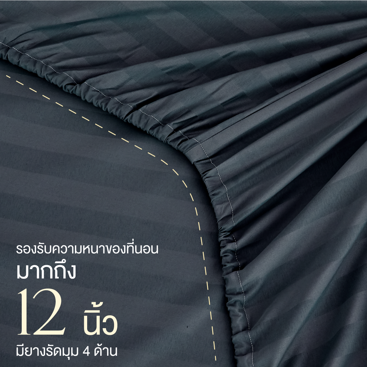 ชุดผ้าปูที่นอน 3.5 ฟุต 4 ชิ้น ibed ลายริ้ว Imperial Blue พร้อมผ้านวมเย็บติด_4