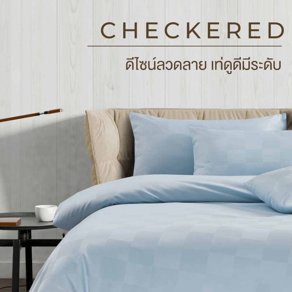 ชุดผ้าปูที่นอน 3.5 ฟุต 4 ชิ้น ibed ลายตาราง Milky Blue พร้อมผ้านวมเย็บติด