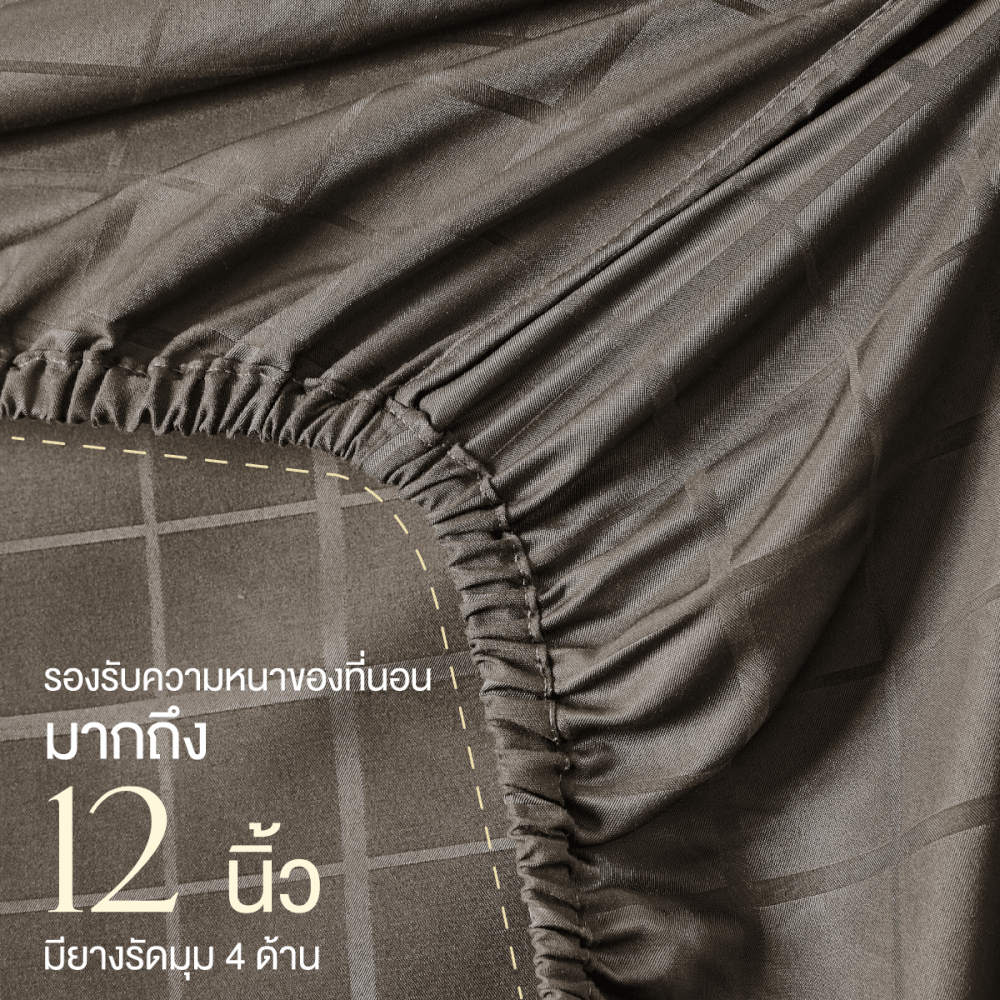 ชุดผ้าปูที่นอน 6 ฟุต 7 ชิ้น ibed ลายสี่เหลี่ยม Coffee พร้อมผ้านวมถอดซัก