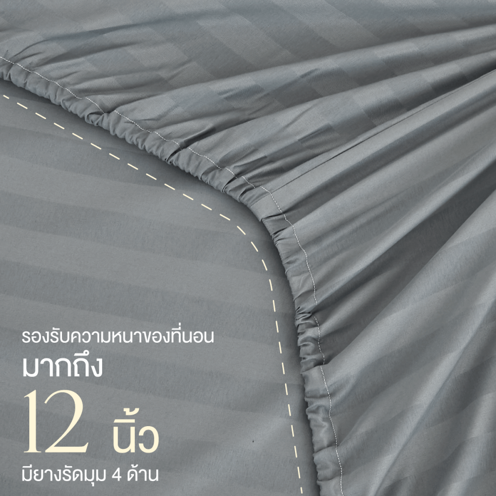 ชุดผ้าปูที่นอน 5 ฟุต 5 ชิ้น ibed ลายริ้ว Midnight Gray
