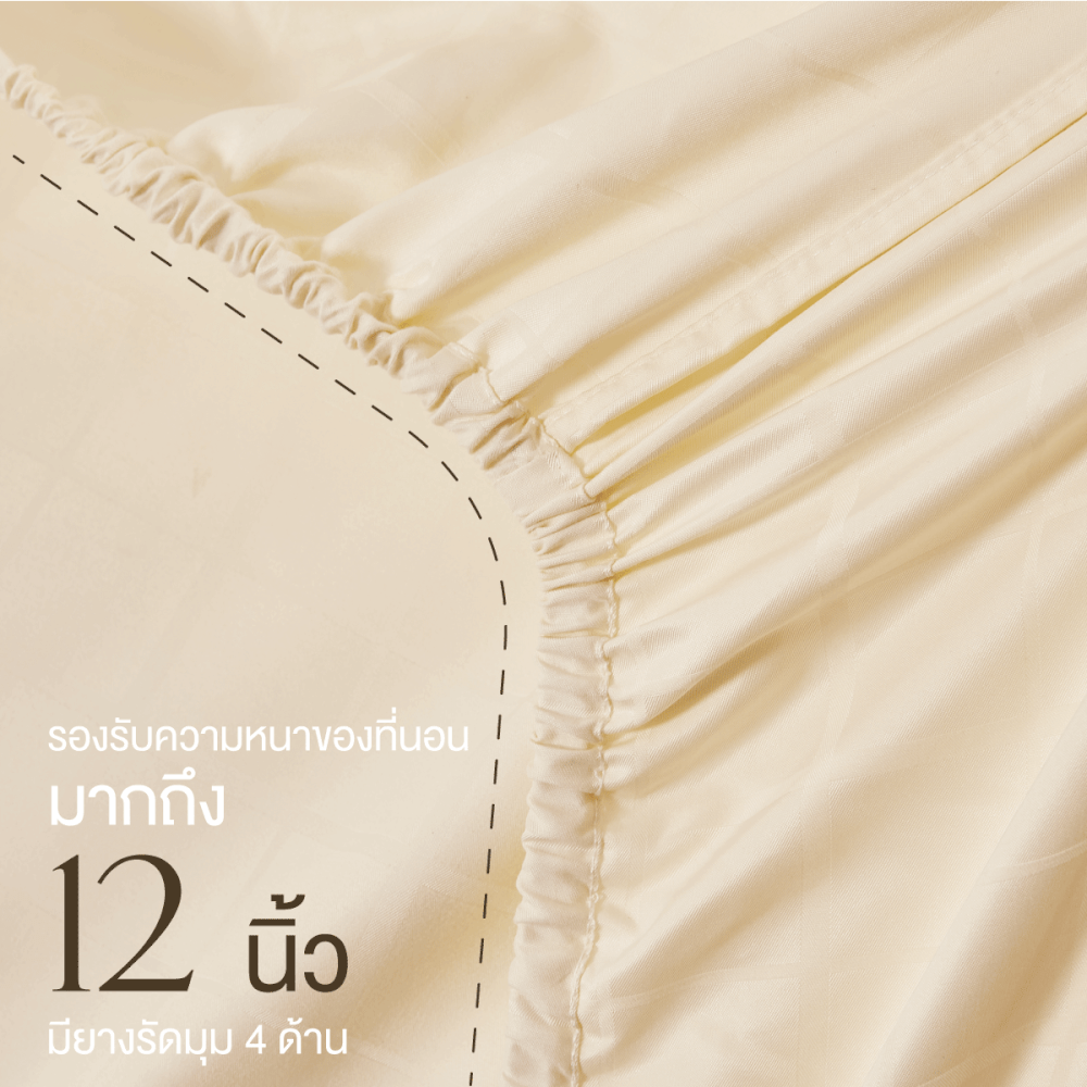 ชุดผ้าปูที่นอน 6 ฟุต 5 ชิ้น ibed ลายสี่เหลี่ยม Vanilla