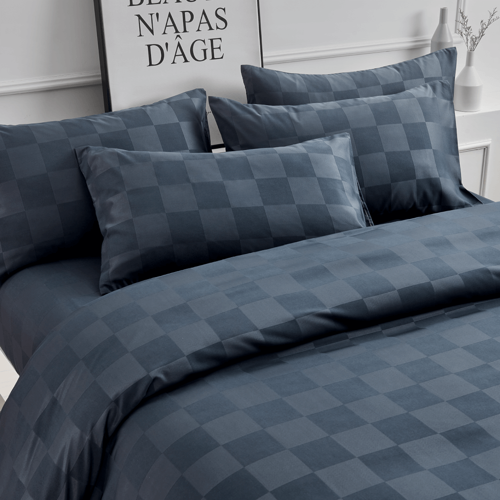 ชุดผ้าปูที่นอน 3.5 ฟุต 3 ชิ้น ibed ลายตาราง Mallard Blue
