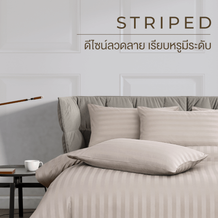 ชุดผ้าปูที่นอน 5 ฟุต 6 ชิ้น ibed ลายริ้ว Latte Milk พร้อมผ้านวมเย็บติด_1