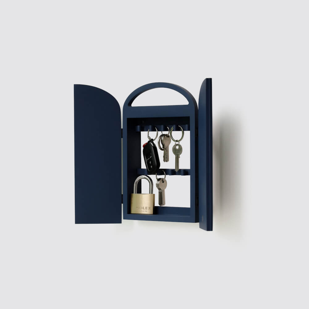  ตู้กุญแจติดผนังดีไซน์สวยไม้บีชจริง Pana Objects รุ่น Miti Navy Blue : Key Cabinets ทำสีน้ำเงินนาวี size 18x5.7x28 ซม