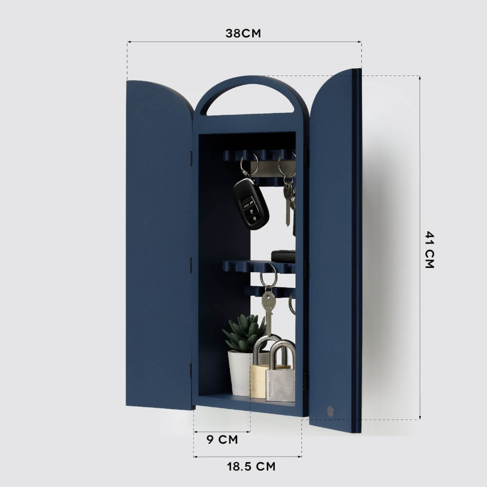 ตู้กุญแจติดผนังดีไซน์สวยไม้บีชจริง PANA OBJECTS รุ่น MITI PLUS: ฺNAVY BLUE KEY CABINETS ทำสีน้ำเงินนาวี SIZE 18.4X9X41 ซม_4