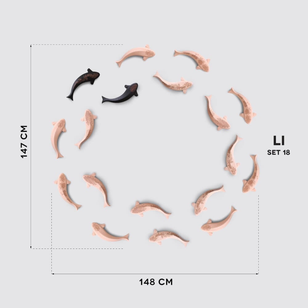 ปลาคาร์ปตกแต่งผนังเสริมมงคลขึ้นชิ้นงาน 3 มิติไม้บีชจริง Pana Objects รุ่น Li: SET 18 Koi wall decoration size 4.3 x 26 x 2.2 ซม